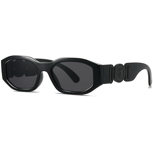YouthMall Retro Rectangle Sunglasses for Women Men Trendy Thick Square Sun Glasses 90s Vintage Black Shades (Black/Black/Grey)