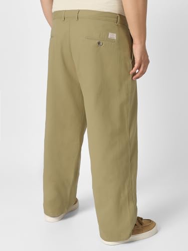 Image of Urbano Plus Men's Loose Mid Rise Baggy Fit Solid Chino Trousers Non-Stretchable