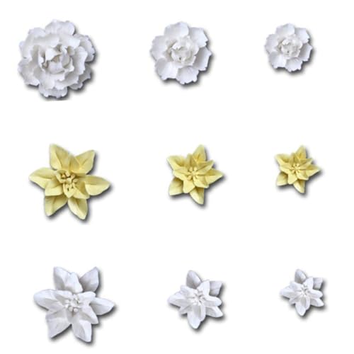 Angoily Escultura de Flores de Cerámica 3D Forma de Lirio Blanco Decoración Colgante Mural de Porcelana para Paredes Tamaño Mediano Adecuado para Dormitorios Salas de Estar y Oficinas