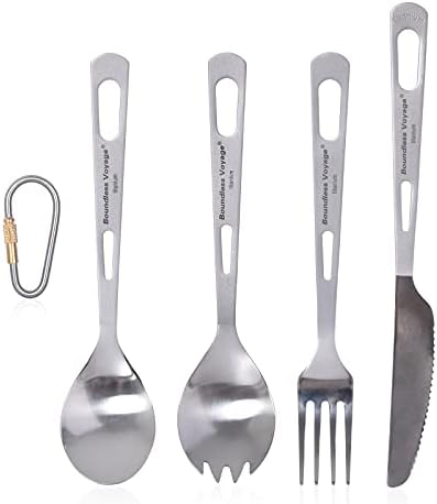 iBasingo Titanium Tableware Set Camping Fork Spork Knife Indoor Outdoor Ultralight Cutlery Proable Travel Picnic Hiking Backpacking Kitchen Dinnerware Daily Utensils Ti1050T