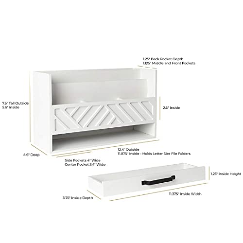 White Wood Desk Organizers And Storage With Drawer - Bill Mail Organizer And Mail Holder For Countertop And Kitchen - Desk Accessories & Workspace Organizers By Blu Monaco #TOP5