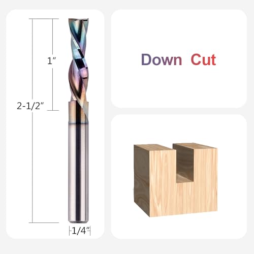 Image of SpeTool 1 /4 Inch Shank Downcut Spiral Router Bit 1 /4 Inch Cutting Diameter 1 inch Cutting Length with Extra Long Life Coating CNC Router Bits End Mill for Woodwork Mortise Slot