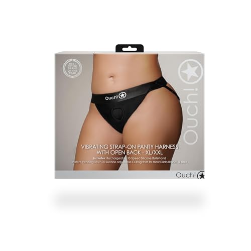 Vibromasseurs classiques OUCH! Slip Strap on avec bullet Vibrating Strap-on Panty Harness Open Back Noir