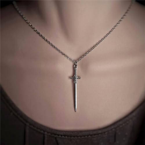 Gothic Sword Cross Necklace Punk Cool Long Dagger Knife Antiqued Silver Carved Pendant Chain Necklace for Men Women Goth Halloween Cosplay Christmas Party Rock Hip Hop Fashion Jewelry Gifts2