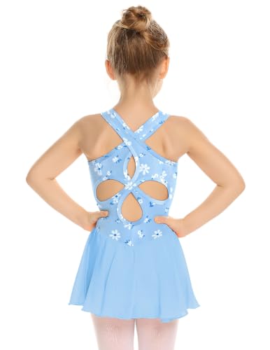Image of Arshiner Girls Hollow Back Ballet Leotard with Skirt Sleeveless Dance Dress