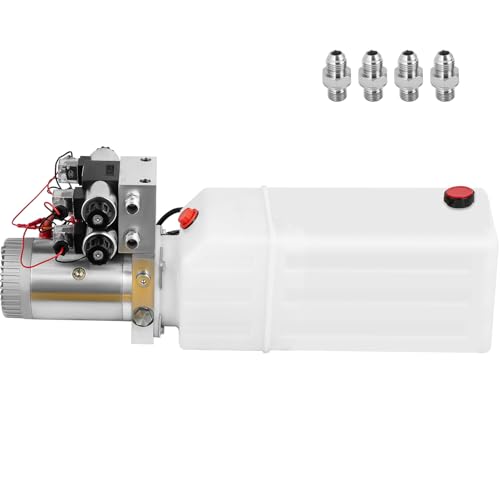 Happybuy Hydraulic Pump 12V DC Hydraulic Power Unit, Double Acting, Double Solenoid Hydraulic Power Pack with 8L Plastic Tank, Max Pressure 200 Bar for Car Lifting