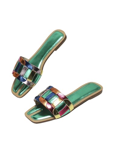Image of GORGLITTER Women's Colorful Sparkly Multi Colored Summer Slip Flat Sandals | Colorful Flat Sandals, Leather Sandals, Slip on Sandals Women, Multi Colored Sandals, Summer Sandal