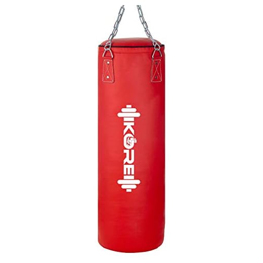 KORE Ultimate 4 Feet Filled Heavy Red Punching Bag PU Leather Boxing MMA Sparring Punching Training Kickboxing Muay Thai with Rust Proof Stainless Steel Hanging Chain