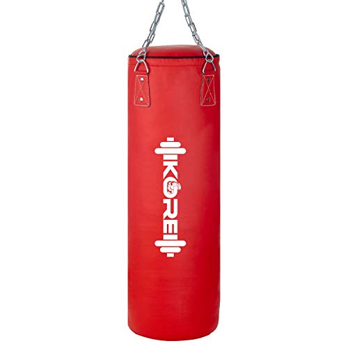 Image of KORE Ultimate 2 Feet Filled Heavy Red Punching Bag PU Leather Boxing MMA Sparring Punching Training Kickboxing Muay Thai with Rust Proof Stainless Steel Hanging Chain