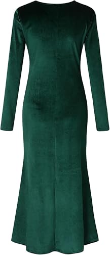 موتيم فستان نسائي ملفوف بقبة V واكمام طويلة من المخمل، فستان ضيق مكشكش لحفلات الكوكتيل والسهرة، تنورة طويلة للسيدات (الامارات العربية المتحدة/السعودية، الفا، XL، عادي، عادي، اخضر)