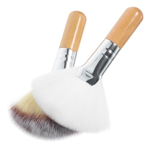 COOPHYA 2個 散粉用 フェイスメイクブラシ 軽量短柄ソフトブラシ 高密ファン ハイライト チーク フェイスパウダー対応 携帯に便利で 女性向