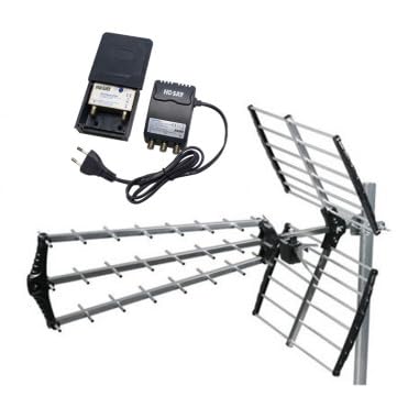 Pack HDSAT ANTENNE TNT TRINAPPE Gain 18dB UHF rateau + Kit Preamplificateur de Mat 5G TNT UHF + Alim 12V 2 Sorties - Gain 38dB
