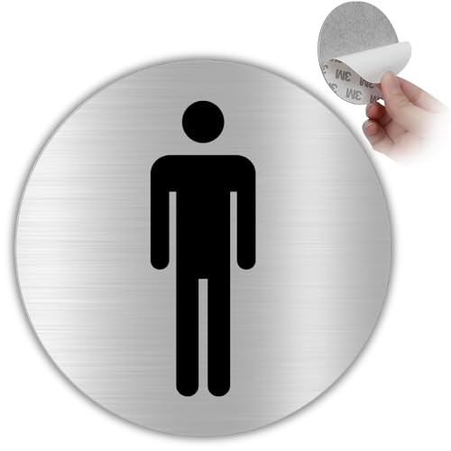 LEIASA | Señal Adhesiva WC Hombre - Grosor 0.6 mm - Diámetro Ø 100 mm - Aluminio Señalización De Baños - Señal Aseos - Signo Baño - Cartel adhesivo WC Hombre