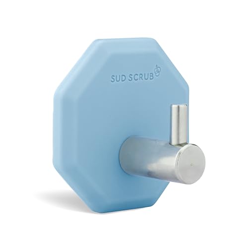 Sud Scrub® Antimicrobial Shower Hook, Self Adhesive Hooks for Shower Wall, Heavy Duty Removable Wall Hooks, Stick On Hooks for Hanging, Bathroom Towel Hook (Blue)