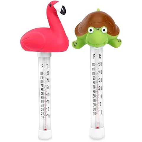Floating Pool Thermometer, Large Display with String Easy to Read, Shatter Resistant, for Outdoor & Indoor Swimming Pools, Spas, Hot Tubs & Aquariums (Turtle &Flamingo) Cover