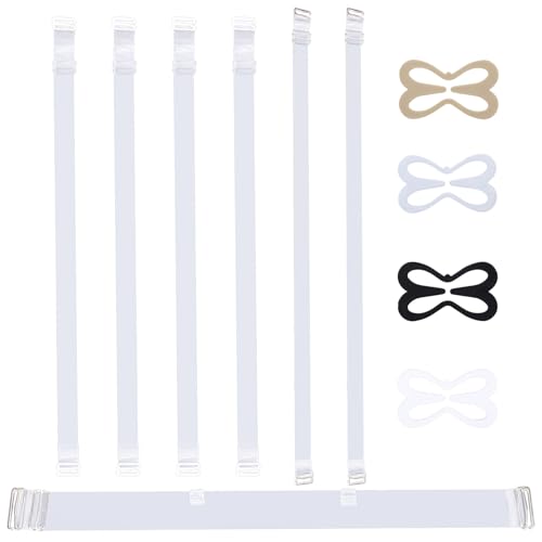 3 Pairs Clear Bra Straps + 1 Back Strap + 4 Clips, Adjustable Non-Slip Invisible Transparent Bra Shoulder Band to Make Racerback for Women Dating Wedding Party Sports