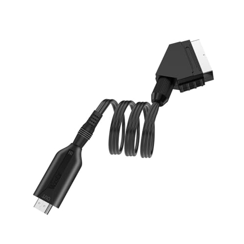 TOMETURE Convertidor de Scart a Vídeo 1080p Portátil Cable Negro de 1 Metro, Escalador de Audio y Vídeo para Grabadoras DVD y VHS VCR