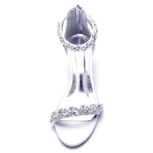 TarfiC High Heels for Women/Chunky Heels Zipper Round Toe Rhinestones Open Toe Pump Shoes,Party Wedding Fashion Shoes,Gifts for Women2