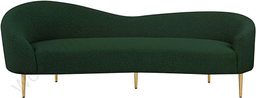 Image of Rosewood Luxury Curved Sofa in Premium Boucle Fabric | Solid Wood Structure | High Density Foam | Sturdy Golden Legs | Comfortable & Stylish Couch for Modern Living Room (Green, 3 Seater)