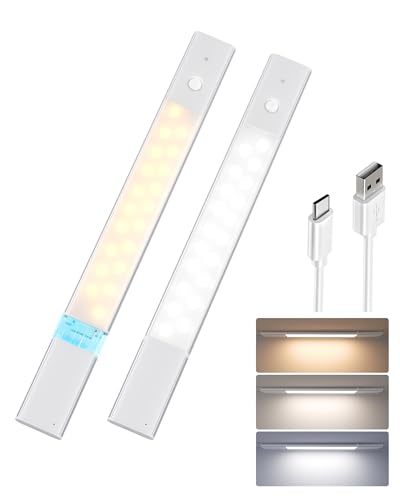 EZVALO Schrankbeleuchtung Kabellose 38cm Abnehmbarer Akku Touch-Dimmbar 3 Farben Unterbauleuchte Küche LED Magnetische Schranklicht mit Bewegungsmelder für Schrank Treppe (Silber 2 * 38cm)