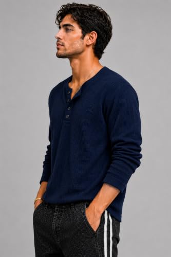 Image of Men's Premium Waffle Knit Henley Tshirt for Men