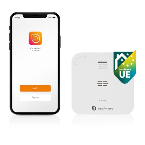 Smartwares Detector de CO Conectado, 85 dB, Sensor de 10 años, Notificaciones a Través de la Aplicación, Botón de Prueba y Silencio