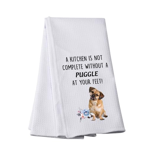 PWHAOO P-uggle Dog Tea Towel A Kitchen is Not Complete Without A Puggle Kitchen Towel Dog Lover Gift (Without A Puggle T)