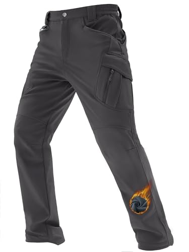 TACVASEN Men's Winter Pants Insulated Waterproof Fleece Lined Grey Cargo Work Pants for Men Cold...