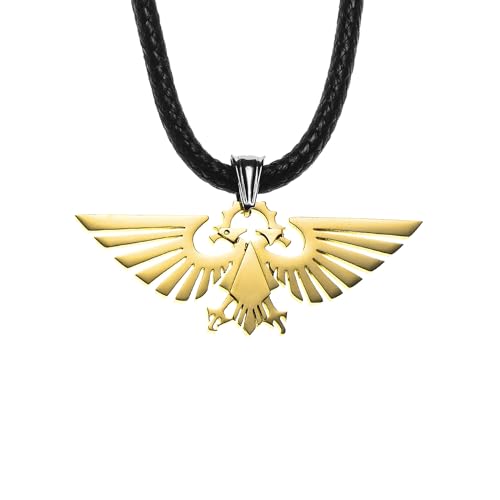 Starforged Warhammer 40000 Imperial Aquila WH40 Men's Gold Plated Stainless Steel Necklace, 19mm*45.5mm, 6g, 600mm Chain