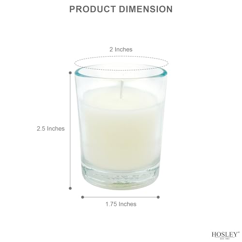 Image of Hosley Set of 12 Ivory Unscented Votive Candles 12 Hour Burn Time Hand-Poured Wax in Clear Glass Holders Long-Lasting, Smokeless Candles for Weddings, Home Decor, Spa & Events.