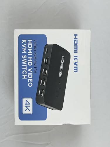 Image of HDMI USB KVM Switch 2 Port Selector Box for 2 Computers Share Keyboard Mouse Printer and 1 HD 4K Monitor, 2 KVM Cables Included (2 PORT HDMI USB KVM Switch Selector)