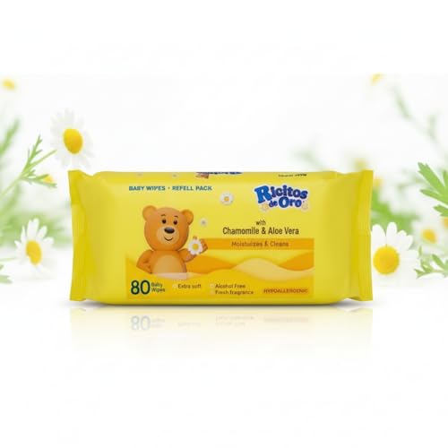 Image of Ricitos de Oro Baby Wipes with Chamomile & Aloe Vera, 80 Count | 24 Pack, Alcohol Free, Hypoallergenic, Ultra Soft