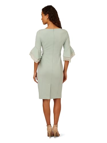 Image of Adrianna Papell Stretch Knit Crepe Sheath Dress with Tiered Organza Bell Sleeve