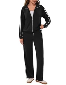 Terecey Trainingsanzug Damen Set Jogginganzug Zweiteiler Frauen Sport Anzug Freizeitanzug Kapuzenjacke &S porthose Lounge Winter Outfits Sets Tracksuit Herbst Fitness Loungewear Schwarz L