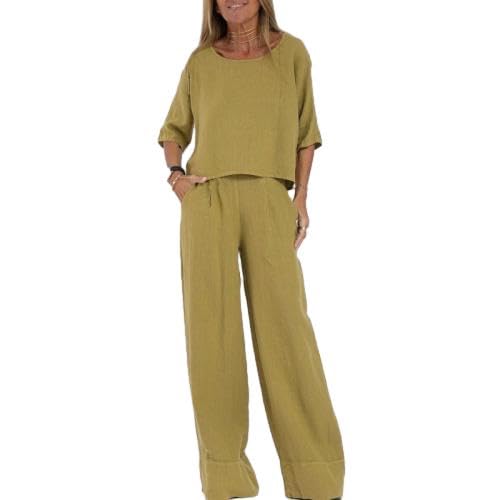 BAIREG Women's 2 Piece Linen Outfits Summer Casual Loose Short
