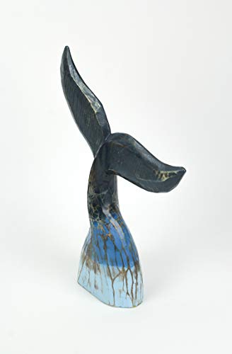 Estatua de cola de ballena de madera azul costera 16 pulg miniatura 2