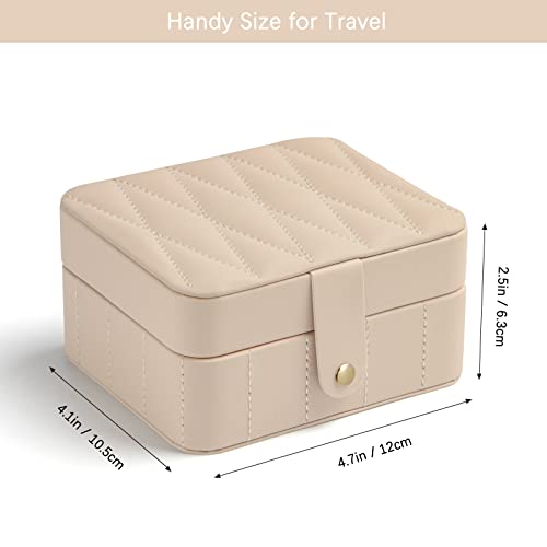Kamier Travel Jewelry Case, Diamond Quilted Leather Portable Jewelry Boxes For Women Girls Gift, Small Jewelry Box Organizer For Necklaces, Bracelet, Earrings, Rings (Beige) #TOP4
