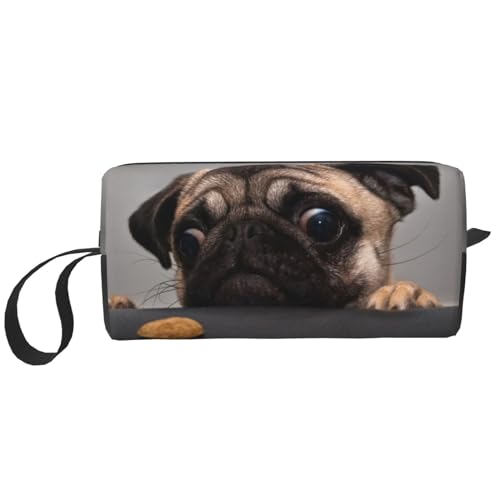 JKJOJIA Cute Pug Dog Fun Cookie Makeup Bag Organizer Small Cosmetic Bags Portable Travel Toiletry Bag With Handle Simple Accessories Storage Zipper Pouch For Women Girl