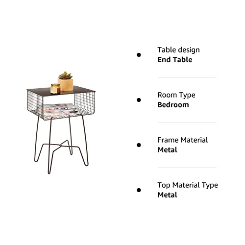 Mdesign Steel Side Table Nightstand With Storage Shelf Basket For Bedroom, Living Room, Home Office; Rustic Bedside End Table, Industrial Modern Accent Furniture - Concerto Collection - Bronze #TOP7
