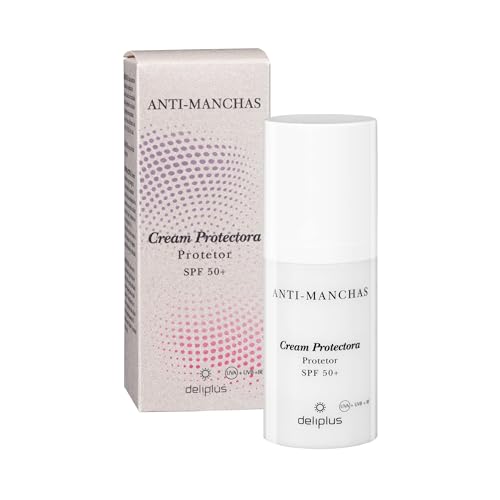 Crema facial protectora anti-manchas solares Deliplus Factor Proteccion Solar FPS +50 contra Rayos UVA, UVB e IR [Frasco 50 ml]