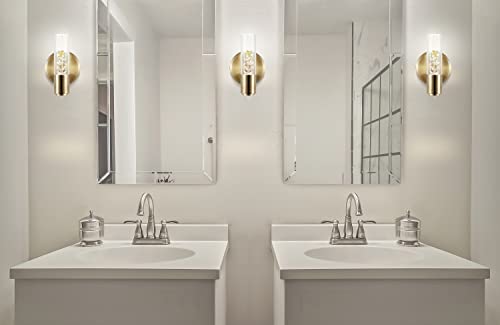 Image of JONATHAN Y 5.5 inch Brass Gold 1-Light Modern Integrated LED Vanity Light Wall Sconce for Bathroom, Clear Bubble Acrylic Shade Minimalist Art Deco Light for Hallway, Entryway, 4000K (JYL7222B)