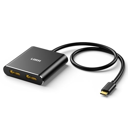 Loryi USB-C to Dual DisplayPort Splitter Adapter, 4K@60Hz,Type C to DisplayPort for Dual Monitor,DP MST Hub for XPS 13/15, Lenovo, Chromebook, HP etc