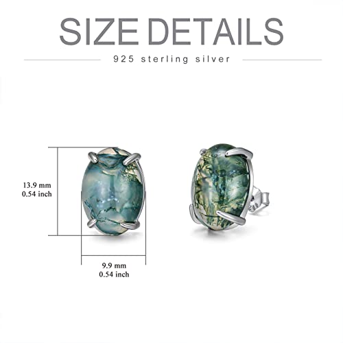 Jkr Green Jade Stud Earrings Sterling Silver Oval Stud Earrings Birthday Mother's Day Gifts For Women Girls Her Wife Mom Daughter #TOP3