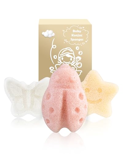 Image of MoHern Konjac Baby Sponge for Bathing, 3Pcs Natural Cute Shapes, Kids Bath sponges for Infants, Toddler Bath time, Plant-Based, Extra Soft
