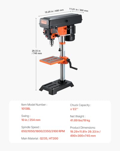 VEVOR 10-Inch Benchtop Drill Press