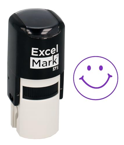 ExcelMark Smiley FACE - Self-Inking Round Teacher Stamp - Purple Ink