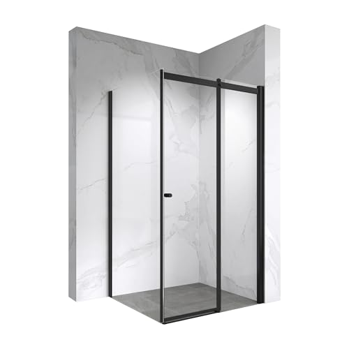 Mampara de Ducha Kaylee | 90x150x195cm | Puerta corredera 150 cm | Ajuste 88-90 x 146-148cm | Perfiles Negros, Cristal transparente de 6mm - Moments of Glass