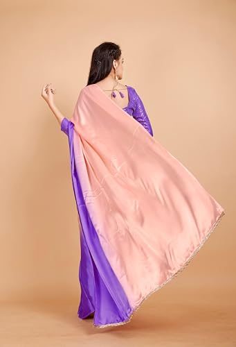Image of Garden Vareli Lace Border Satin Saree with Unstitched Sequin Blouse Piece