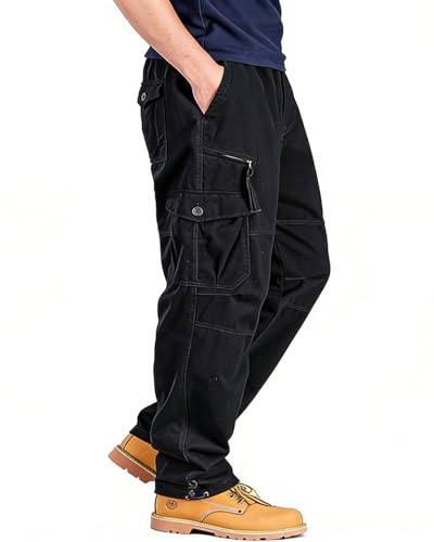 YAOBAOLE Pantalons de Travail Homme Grande Taille Pantalons Cargo Homme Pantalon Treillis Pantalon Baggy Noir XL