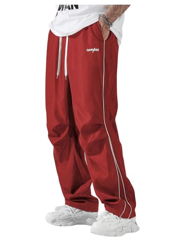 SOLY HUX Men's Parachute Pants Y2k Baggy Sweatpants Wide Leg Drawstring Waist Casual Pants Streetwear